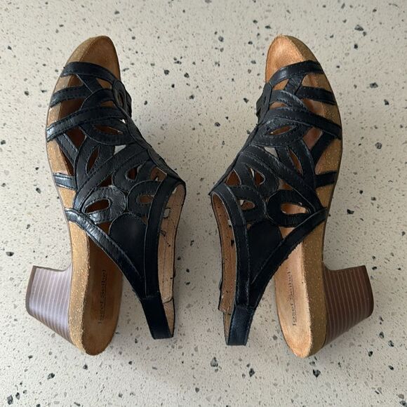 Josef Seibel Women's Ruth Black Leather Cut Out Open Toe Comfy Sandals Size 40 - Picture 5 of 12